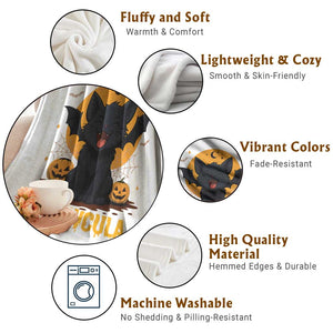 Black Cat Halloween Throw Blanket Meowcula Cute Smilling With Bat TS12 Print Your Wear