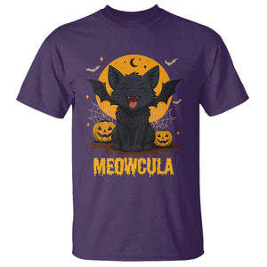 Black Cat Halloween T Shirt Meowcula Cute Smilling With Bat TS12 Purple Print Your Wear
