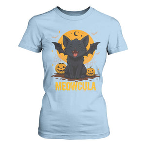 Black Cat Halloween T Shirt For Women Meowcula Cute Smilling With Bat TS12 Light Blue Print Your Wear