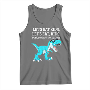 Lets Eat Kids Punctuation Saves Lives Tank Top Dinosaur Funny Grammar TS12 Black Heather Print Your Wear