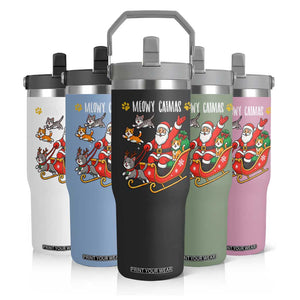 Funny Christmas Cat Flip Straw Tumbler Meowy Catmas Santa Sleigh Xmas TS12 Print Your Wear