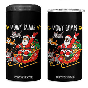 Funny Christmas Cat 4 in 1 Can Cooler Tumbler Meowy Catmas Santa Sleigh Xmas TS12 One Size: 16 oz Black Print Your Wear