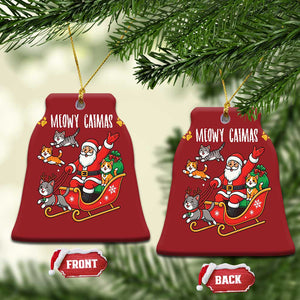 Funny Xmas Cat Christmas Ornament Meowy Catmas Santa Sleigh Xmas TS12 Bell Flake Red Print Your Wear