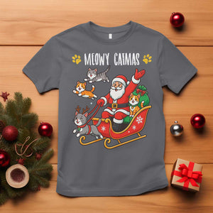 Funny Christmas Cat T Shirt Meowy Catmas Santa Sleigh Xmas TS12 Charcoal Print Your Wear
