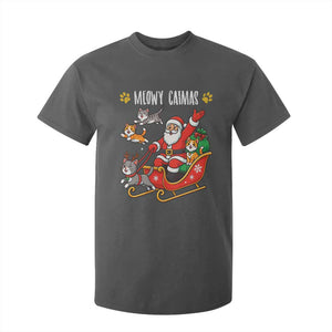 Funny Christmas Cat T Shirt For Kid Meowy Catmas Santa Sleigh Xmas TS12 Dark Heather Print Your Wear