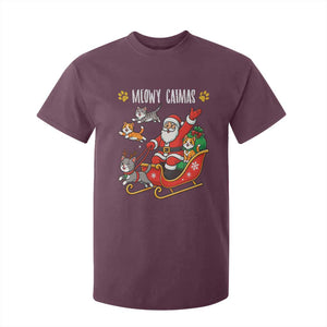 Funny Christmas Cat T Shirt For Kid Meowy Catmas Santa Sleigh Xmas TS12 Maroon Print Your Wear