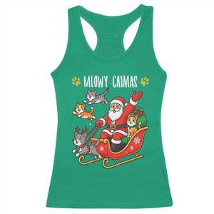 Funny Christmas Cat Racerback Tank Top Meowy Catmas Santa Sleigh Xmas TS12 Irish Green Print Your Wear