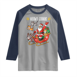 Funny Christmas Cat Raglan Shirt Meowy Catmas Santa Sleigh Xmas TS12 Sport Gray Navy Print Your Wear