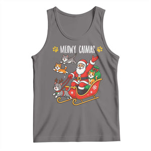 Funny Christmas Cat Tank Top Meowy Catmas Santa Sleigh Xmas TS12 Deep Heather Print Your Wear