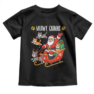 Funny Christmas Cat Toddler T Shirt Meowy Catmas Santa Sleigh Xmas TS12 Black Print Your Wear