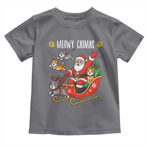 Funny Christmas Cat Toddler T Shirt Meowy Catmas Santa Sleigh Xmas TS12 Charcoal Print Your Wear