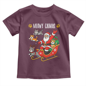 Funny Christmas Cat Toddler T Shirt Meowy Catmas Santa Sleigh Xmas TS12 Maroon Print Your Wear