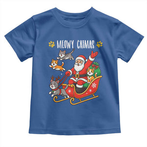 Funny Christmas Cat Toddler T Shirt Meowy Catmas Santa Sleigh Xmas TS12 Royal Blue Print Your Wear