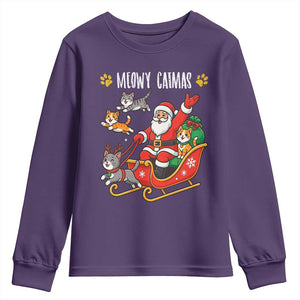 Funny Christmas Cat Youth Sweatshirt Meowy Catmas Santa Sleigh Xmas TS12 Purple Print Your Wear