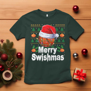Basketball Christmas T Shirt Funny Merry Swishmas Sports TS12 Dark Forest Green Print Your Wear
