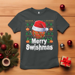 Basketball Christmas T Shirt Funny Merry Swishmas Sports TS12 Dark Heather Print Your Wear