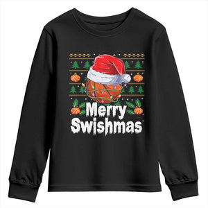 Basketball Christmas Youth Sweatshirt Funny Merry Swishmas Sports TS12 Black Print Your Wear