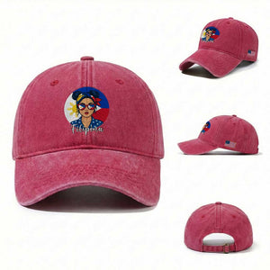 Philippines Girl Filipina Washed Cotton Baseball Cap Flag Filipino Pride TS12 Washed Cap Universal Fit Red Print Your Wear