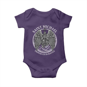 Saint Michael The Archangel Baby Onesie Defend Us In Battle Christian Faith TS12 Purple Print Your Wear