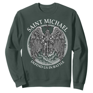 Saint Michael The Archangel Sweatshirt Defend Us In Battle Christian Faith TS12 Dark Forest Green Print Your Wear
