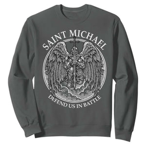 Saint Michael The Archangel Sweatshirt Defend Us In Battle Christian Faith TS12 Dark Heather Print Your Wear