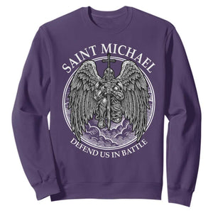 Saint Michael The Archangel Sweatshirt Defend Us In Battle Christian Faith TS12 Purple Print Your Wear