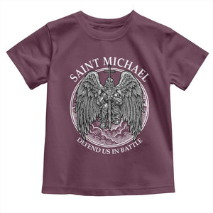 Saint Michael The Archangel Toddler T Shirt Defend Us In Battle Christian Faith TS12 Maroon Print Your Wear
