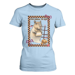 Halloween Capybara T Shirt For Women Funny Too Chill To Boo TS12 Light Blue Print Your Wear