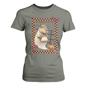 Halloween Capybara T Shirt For Women Funny Too Chill To Boo TS12 Military Green Print Your Wear