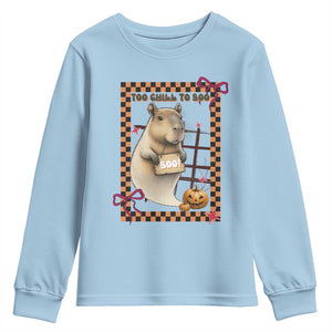 Halloween Capybara Youth Sweatshirt Funny Too Chill To Boo TS12 Light Blue Print Your Wear