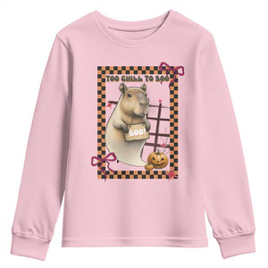 Halloween Capybara Youth Sweatshirt Funny Too Chill To Boo TS12 Light Pink Print Your Wear