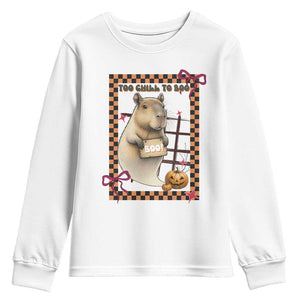 Halloween Capybara Youth Sweatshirt Funny Too Chill To Boo TS12 White Print Your Wear
