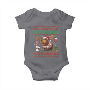 Funny Xmas Baby Onesie All I Want For Christmas Is A Capybara TS12 Charcoal Print Your Wear
