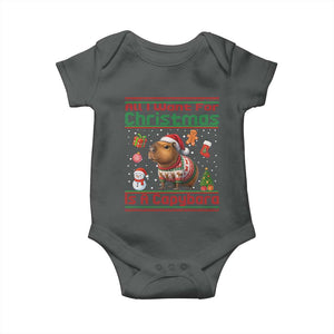 Funny Xmas Baby Onesie All I Want For Christmas Is A Capybara TS12 Dark Heather Print Your Wear