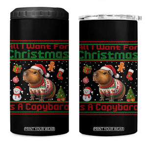 Funny Xmas 4 in 1 Can Cooler Tumbler All I Want For Christmas Is A Capybara TS12 One Size: 16 oz Black Print Your Wear