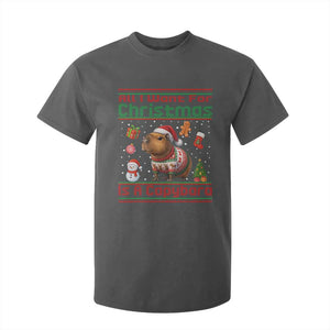 Funny Xmas T Shirt For Kid All I Want For Christmas Is A Capybara TS12 Dark Heather Print Your Wear