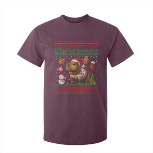 Funny Xmas T Shirt For Kid All I Want For Christmas Is A Capybara TS12 Maroon Print Your Wear