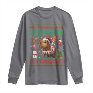 Funny Xmas Long Sleeve Shirt All I Want For Christmas Is A Capybara TS12 Charcoal Print Your Wear