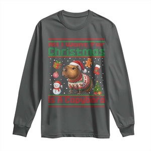 Funny Xmas Long Sleeve Shirt All I Want For Christmas Is A Capybara TS12 Dark Heather Print Your Wear