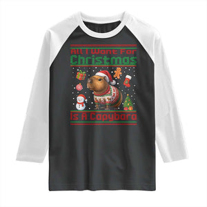 Funny Xmas Raglan Shirt All I Want For Christmas Is A Capybara TS12 Black White Print Your Wear