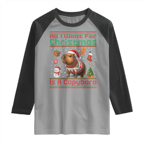 Funny Xmas Raglan Shirt All I Want For Christmas Is A Capybara TS12 Sport Gray Black Print Your Wear