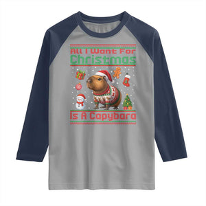 Funny Xmas Raglan Shirt All I Want For Christmas Is A Capybara TS12 Sport Gray Navy Print Your Wear