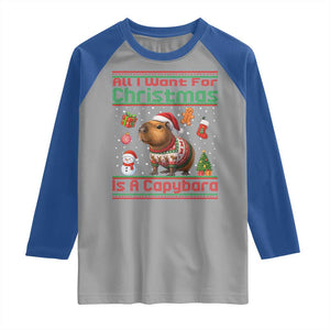Funny Xmas Raglan Shirt All I Want For Christmas Is A Capybara TS12 Sport Gray Royal Print Your Wear