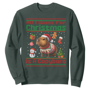 Funny Xmas Sweatshirt All I Want For Christmas Is A Capybara TS12 Dark Forest Green Print Your Wear