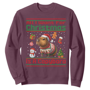 Funny Xmas Sweatshirt All I Want For Christmas Is A Capybara TS12 Maroon Print Your Wear