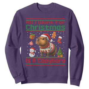 Funny Xmas Sweatshirt All I Want For Christmas Is A Capybara TS12 Purple Print Your Wear