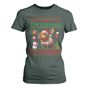Funny Xmas T Shirt For Women All I Want For Christmas Is A Capybara TS12 Dark Forest Green Print Your Wear