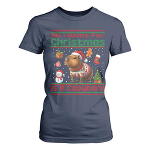 Funny Xmas T Shirt For Women All I Want For Christmas Is A Capybara TS12 Navy Print Your Wear