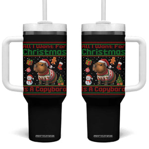 Funny Xmas Tumbler With Handle All I Want For Christmas Is A Capybara TS12 One Size: 40 oz Black Print Your Wear