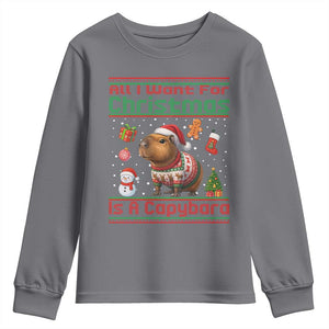 Funny Xmas Youth Sweatshirt All I Want For Christmas Is A Capybara TS12 Charcoal Print Your Wear